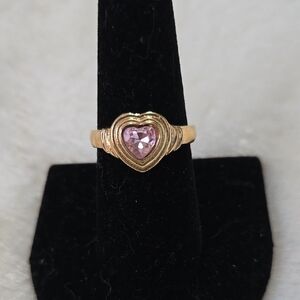 Pink Heart Gold Ring Romantic Jewelry.Size 8.